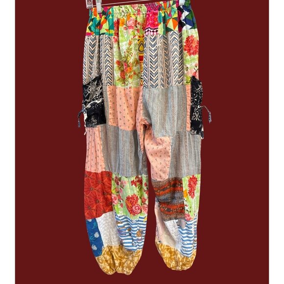 Handmade Patchwork Boho Harem Pants Colorful Elastic Waist Festival Trousers - Picture 1 of 5